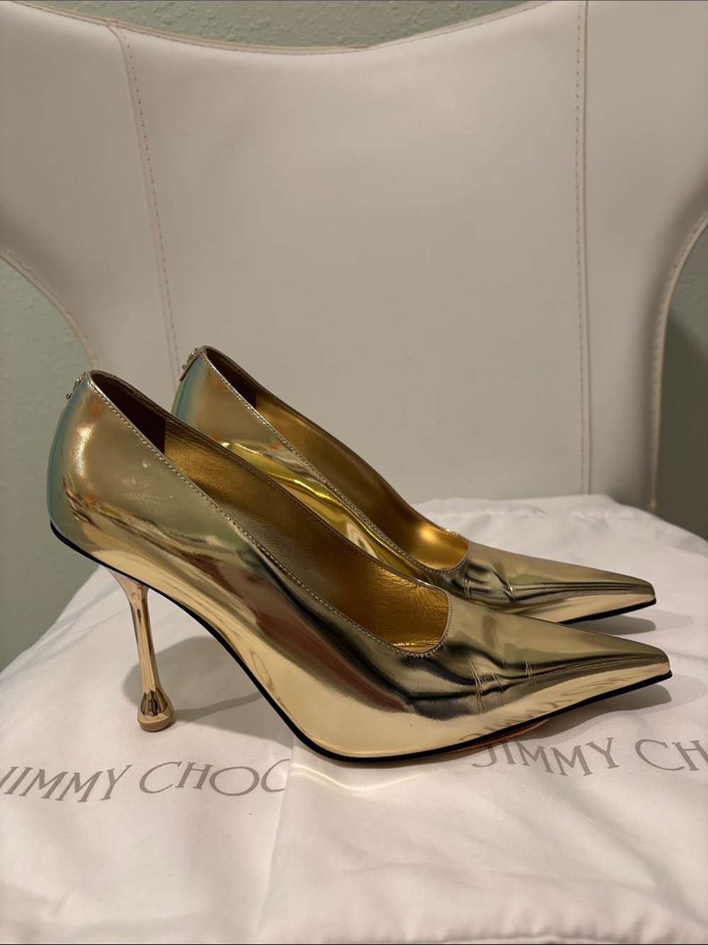 Jimmy Choo Metallic Gold Pointed Stiletto Pumps - Picture 3 of 5